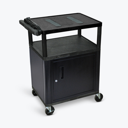 LUXOR Endura Black AV Cart with 3 Shelves & Cabinet LE34C-B